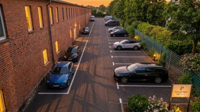 der Parkplatz am Retro-Hotel Lünen